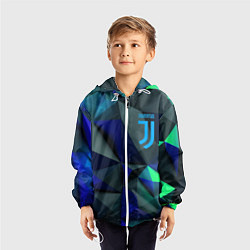 Ветровка с капюшоном детская Juventus blue abstract logo, цвет: 3D-белый — фото 2