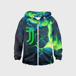 Ветровка с капюшоном детская Juventus green neon, цвет: 3D-белый