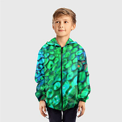 Ветровка с капюшоном детская Объемная зеленая текстура в виде чешуи, цвет: 3D-черный — фото 2