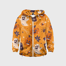 Ветровка с капюшоном детская Хэллоуин - тыквы и приведенья, цвет: 3D-белый