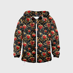 Ветровка с капюшоном детская Сердечки в золоте, цвет: 3D-белый