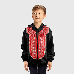 Ветровка с капюшоном детская Красный орнамент в руском стиле, цвет: 3D-черный — фото 2