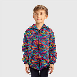 Ветровка с капюшоном детская Разноцветные линии нарисованы чернилами паттерн, цвет: 3D-черный — фото 2