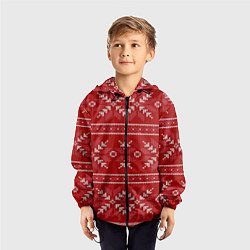 Ветровка с капюшоном детская Красный вязаный узор свитера, цвет: 3D-черный — фото 2