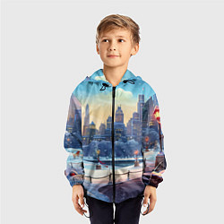 Ветровка с капюшоном детская Зимний большой город, цвет: 3D-черный — фото 2