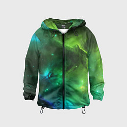 Ветровка с капюшоном детская Бескрайний космос зелёный, цвет: 3D-черный