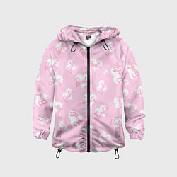 Ветровка с капюшоном детская Барби: белые сердца на розовом паттерн, цвет: 3D-черный