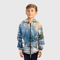 Ветровка с капюшоном детская Новый год и снеговик, цвет: 3D-черный — фото 2