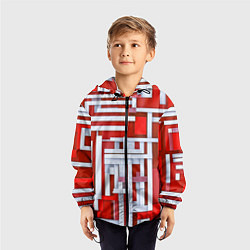 Ветровка с капюшоном детская Полосы на красном фоне, цвет: 3D-черный — фото 2