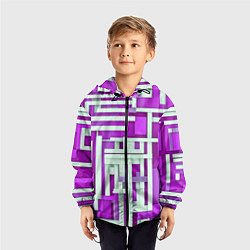 Ветровка с капюшоном детская Полосы на фиолетовом фоне, цвет: 3D-черный — фото 2