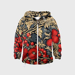 Ветровка с капюшоном детская Новогодние ягодки и узоры, цвет: 3D-белый