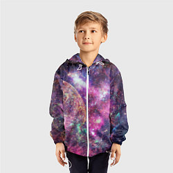 Ветровка с капюшоном детская Пурпурные космические туманности со звездами, цвет: 3D-белый — фото 2