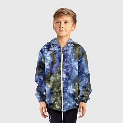 Ветровка с капюшоном детская Абстракция - гранж синие полосы на сером, цвет: 3D-белый — фото 2