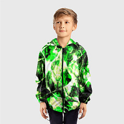 Ветровка с капюшоном детская Зелёные узоры джунгли, цвет: 3D-черный — фото 2