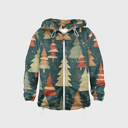 Ветровка с капюшоном детская Елки новый год, цвет: 3D-белый