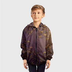 Ветровка с капюшоном детская Золотистые узоры на фиолетовом фоне, цвет: 3D-черный — фото 2