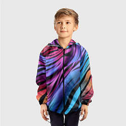 Ветровка с капюшоном детская Линия неонового цвета, цвет: 3D-черный — фото 2
