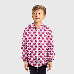 Ветровка с капюшоном детская Двойное сердце на розовом фоне, цвет: 3D-белый — фото 2