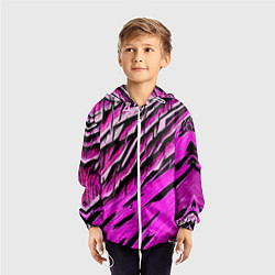Ветровка с капюшоном детская Розовые и чёрные полосы, цвет: 3D-белый — фото 2