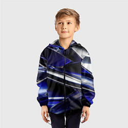 Ветровка с капюшоном детская Синие и серебреные абстрактные полосы, цвет: 3D-черный — фото 2