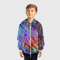 Ветровка с капюшоном детская Волнистые разноцветные линии, цвет: 3D-белый — фото 2