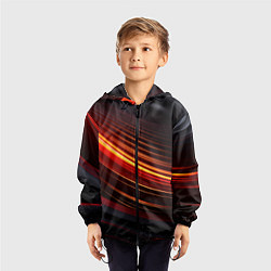 Ветровка с капюшоном детская Яркая оранжевая полосы на черной абстракции, цвет: 3D-черный — фото 2