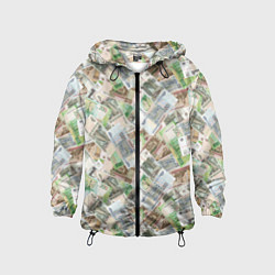 Ветровка с капюшоном детская Российские денежные купюры, цвет: 3D-черный