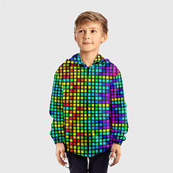 Ветровка с капюшоном детская Разноцветные квадраты на чёрном фоне, цвет: 3D-черный — фото 2