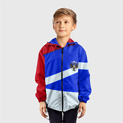Ветровка с капюшоном детская Россия спортивная геометрия герб, цвет: 3D-черный — фото 2
