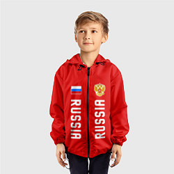 Ветровка с капюшоном детская Россия три полоски на красном фоне, цвет: 3D-черный — фото 2