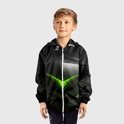 Ветровка с капюшоном детская Зеленая яркая плашка на черном абстракция, цвет: 3D-белый — фото 2