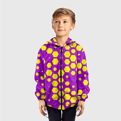 Ветровка с капюшоном детская Желтые соты на фиолетовом фоне, цвет: 3D-черный — фото 2
