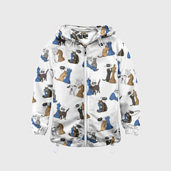 Ветровка с капюшоном детская Котики и шахматы белый, цвет: 3D-белый