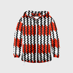 Ветровка с капюшоном детская Вертикальные красно-белые полосы, цвет: 3D-белый