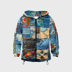 Ветровка с капюшоном детская Vanguard denim patchwork - ai art, цвет: 3D-черный