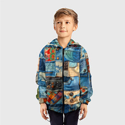 Ветровка с капюшоном детская Vanguard denim patchwork - ai art, цвет: 3D-черный — фото 2