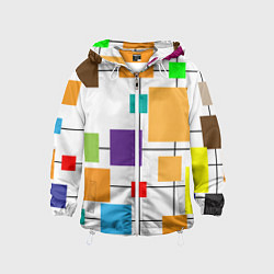 Ветровка с капюшоном детская Разноцветные квадраты паттерны, цвет: 3D-белый