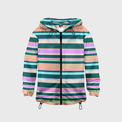 Ветровка с капюшоном детская Полосатый оранжево-бирюзовый, цвет: 3D-черный