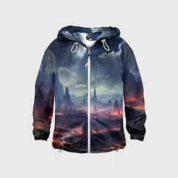 Ветровка с капюшоном детская Фантастическая планета внутри космоса, цвет: 3D-белый