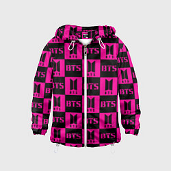 Ветровка с капюшоном детская BTS pattern pink logo, цвет: 3D-белый