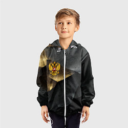 Ветровка с капюшоном детская Золотой герб России на темном фоне, цвет: 3D-белый — фото 2
