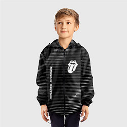 Ветровка с капюшоном детская Rolling Stones metal rock lines, цвет: 3D-черный — фото 2