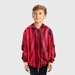 Ветровка с капюшоном детская Красно-розовые абстрактные полосы, цвет: 3D-черный — фото 2