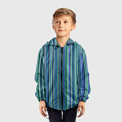 Ветровка с капюшоном детская Сине-зелёный текстурированный квадратики, цвет: 3D-черный — фото 2