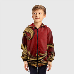 Ветровка с капюшоном детская Классический золотой узор на красном бархате, цвет: 3D-черный — фото 2