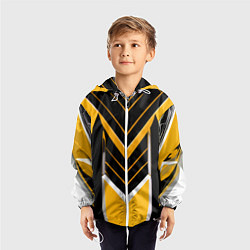 Ветровка с капюшоном детская Жёлто-серые полосы на чёрном фоне, цвет: 3D-белый — фото 2