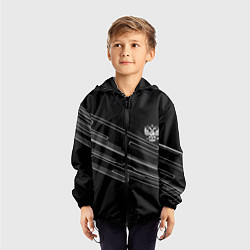 Ветровка с капюшоном детская Герб РФ полосы геометрия, цвет: 3D-черный — фото 2