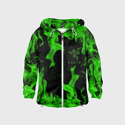 Ветровка с капюшоном детская Razer зелёный огонь, цвет: 3D-белый