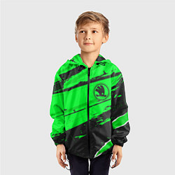 Ветровка с капюшоном детская Skoda sport green, цвет: 3D-черный — фото 2