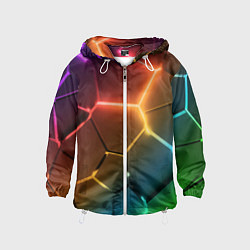Ветровка с капюшоном детская Радужные неоновые плиты в разломе, цвет: 3D-белый